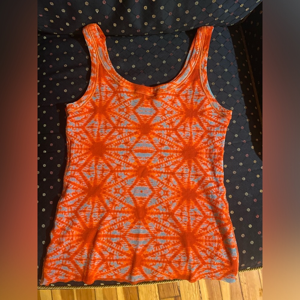 Jean Paul Gaultier Soleil y2k Orange Tie-Dye Scoop Neck mesh Tank Top